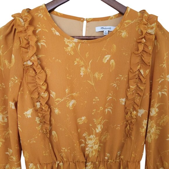 Madewell Ruffle Shoulder Peplum Top Womens Size XS Tonal Botanical Boho Peasant - Picture 3 of 8
